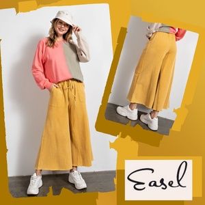 EASEL "The Originals" Mineral Washed Wide Leg Drawstring Pants Pockets Raw Hems
